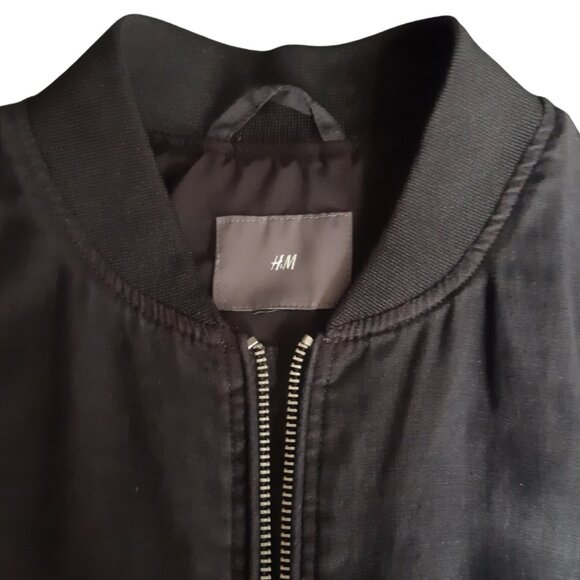 H&M SZ L Black Linen Fully Lined Zip Up Jacket - Picture 3 of 10